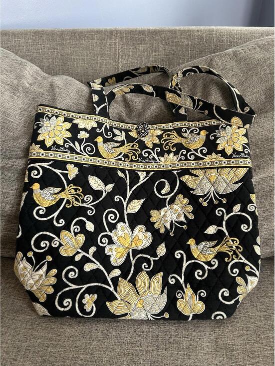 Vera Bradley Handbags - Vera Bradley Morgan Pleated Shoulder Bag Tote Black Yellow Bird Retired Pattern